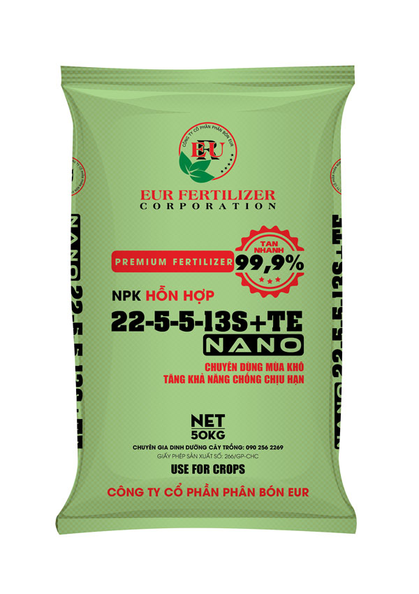 NPK Hỗn Hợp EUR  22-5-5-13S+TE    NANO